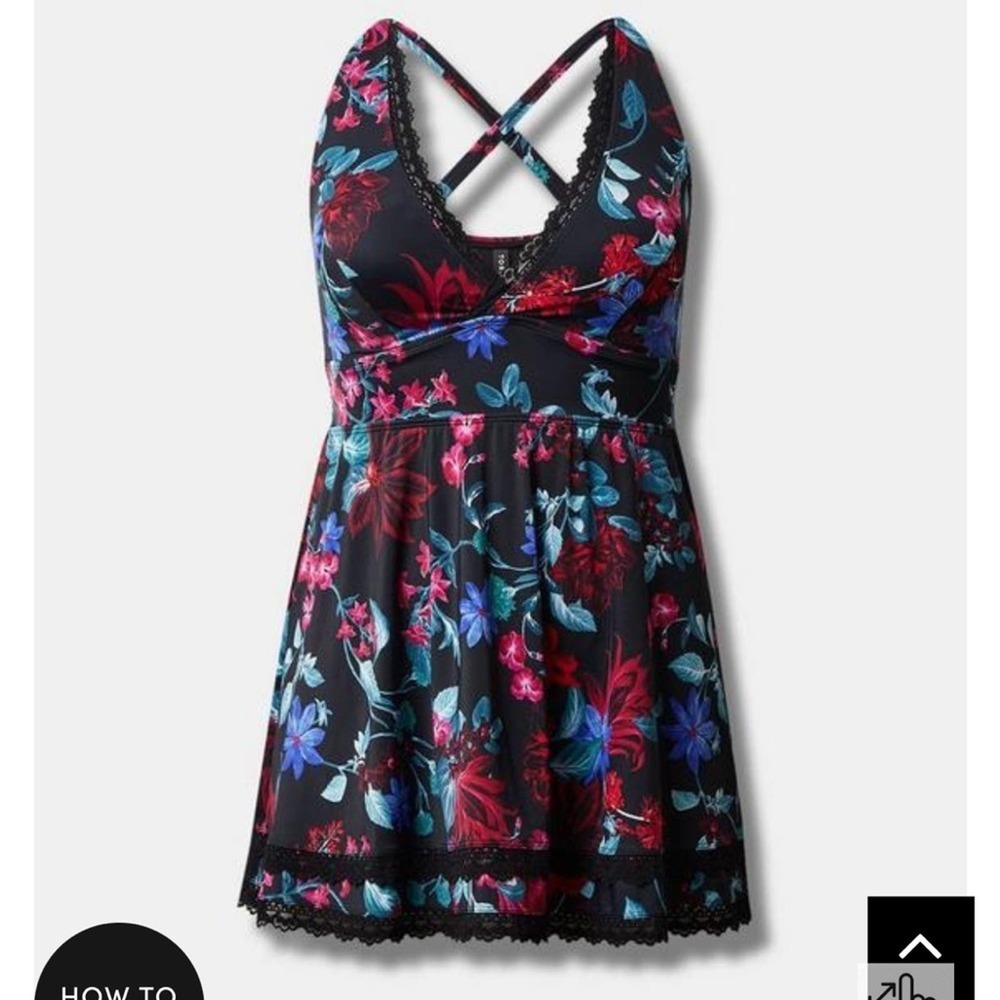 New! Torrid sz 3 Mystical Forest Floral LACE TRIMMED‎ Bathing Swim Suit 3X